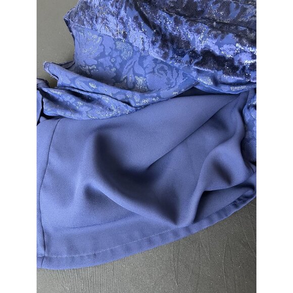 Womens 10 Boho Chic Blue Metallic Flowy Burnt Velvet Narrow Waist Gown Kay Unger - Picture 11 of 13